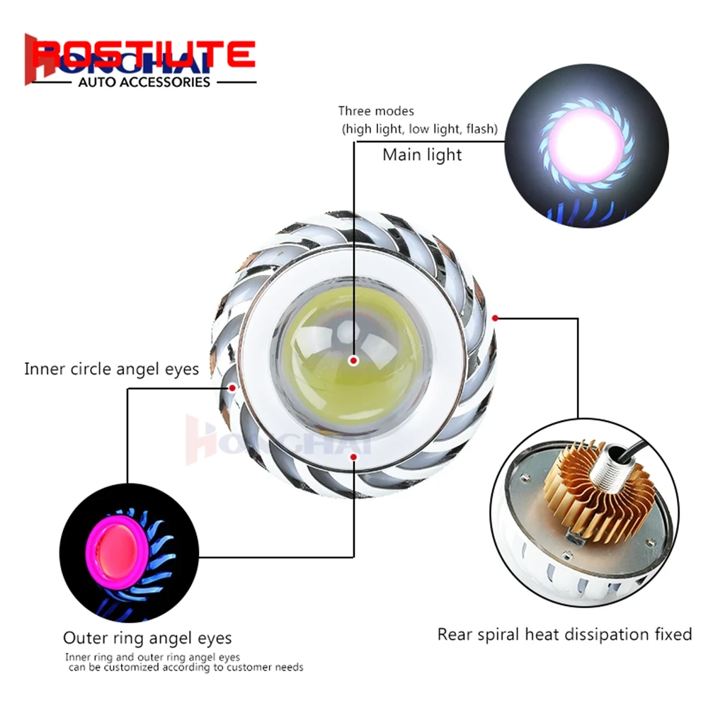 High/Low Beam Double Angel Eye - огляд і ціна Universal Motorcycle Led Headlight Projector